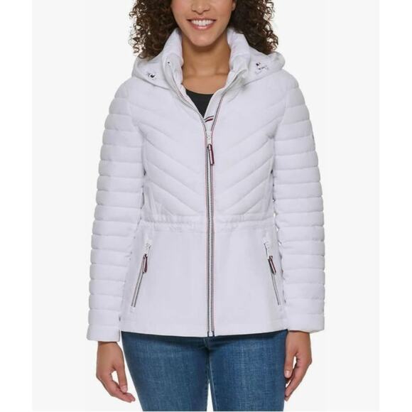 Tommy Hilfiger Women's Size Small Puffer Lightweight Hooded Stretch Jacket with - Picture 1 of 7